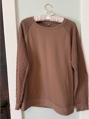 Mauve-Taupe Knit Sleeve Pullover Sweatshirt